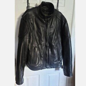 US Made Co Black Leather Jacket Padded Heavy Motorcycle Biker Mens 40 Medium